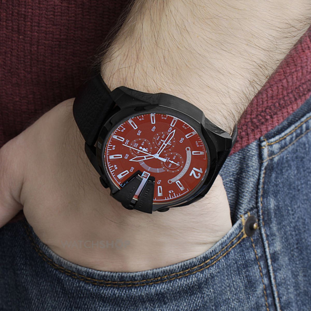 Diesel DZ4323 Mega Chief Chronograph Men's Watch – Black Dial & Black Leather Strap