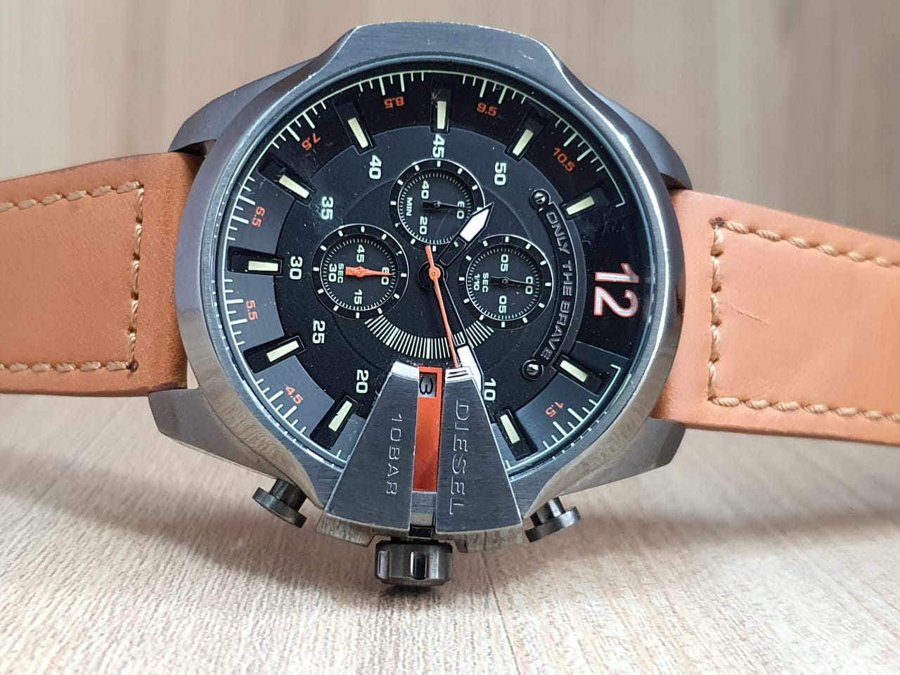Diesel DZ4343 Mega Chief Chronograph Men's Watch – Black Dial & Brown Leather Strap