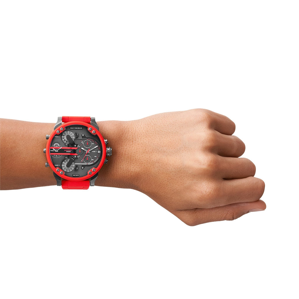 Diesel DZ7370 Mr. Daddy 2.0 Chronograph Men's Watch – Black Dial & Red Silicone Strap