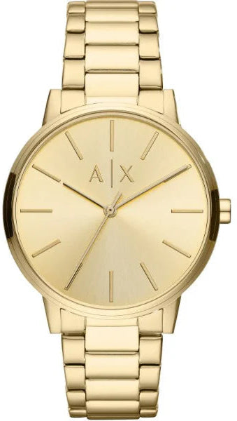 Armani Exchange Cayde AX2707 Men's Analog Watch – Gold Dial with Coordinated Gold Stainless Steel Strap