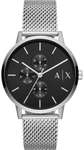 Armani Exchange Cayde AX2714 Men's Chronograph – Black Dial with Silver Mesh Stainless Steel Strap