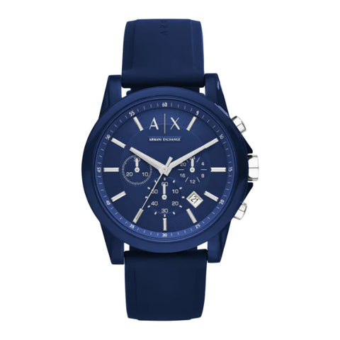 Men's Armani Exchange Outerbanks Chronograph Watch AX1327 – Blue Dial with Blue Silicone Strap