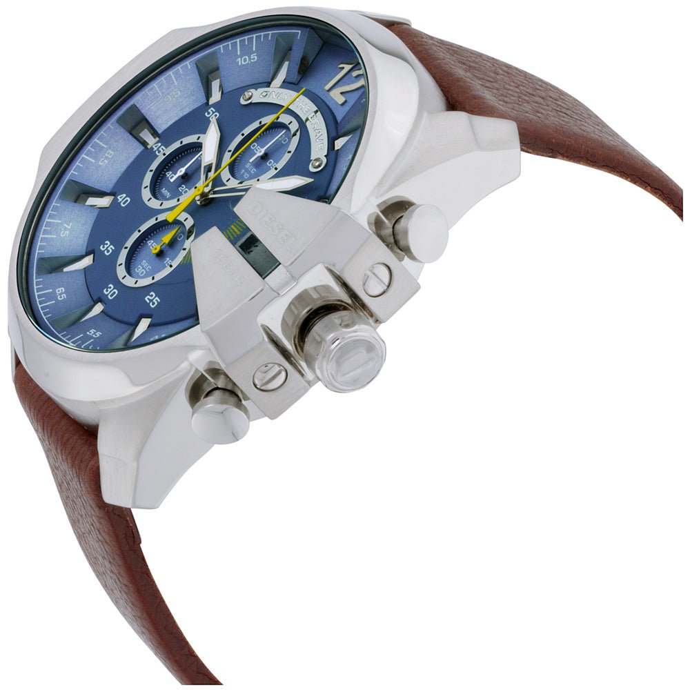 Diesel DZ4281 Mega Chief Chronograph Men's Watch – Blue Dial & Brown Leather Strap