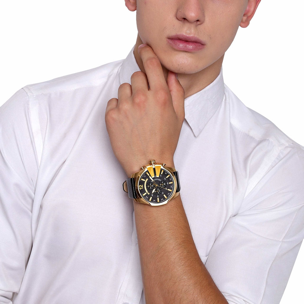 Diesel DZ4344 Mega Chief Chronograph Men's Watch – Black Dial & Black Leather Strap