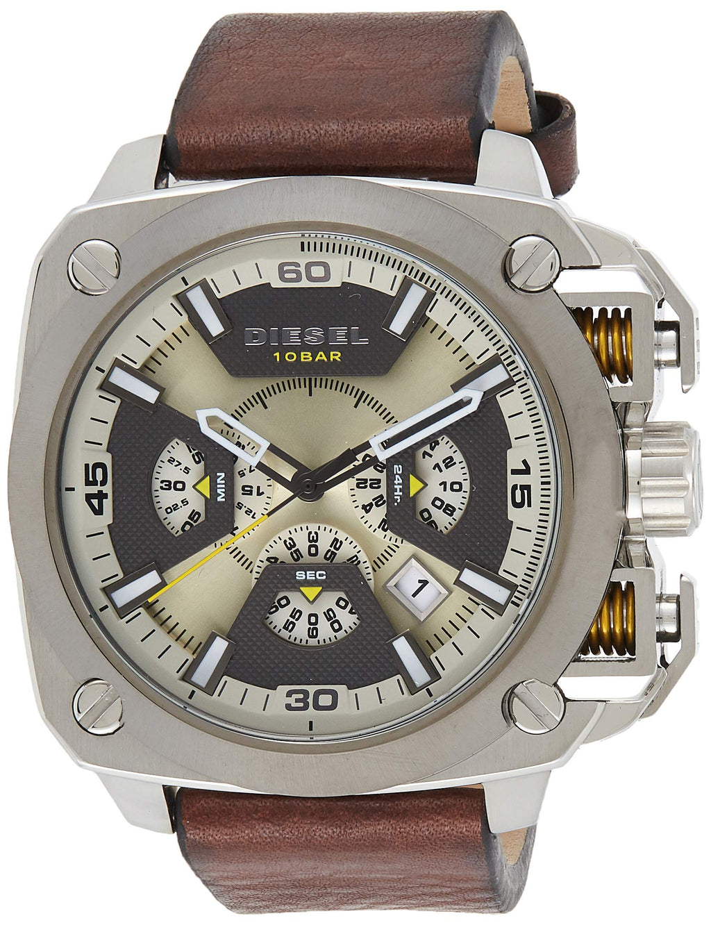 Diesel DZ7343 BAMF Chronograph Men's Watch – Beige Dial & Brown Leather Strap