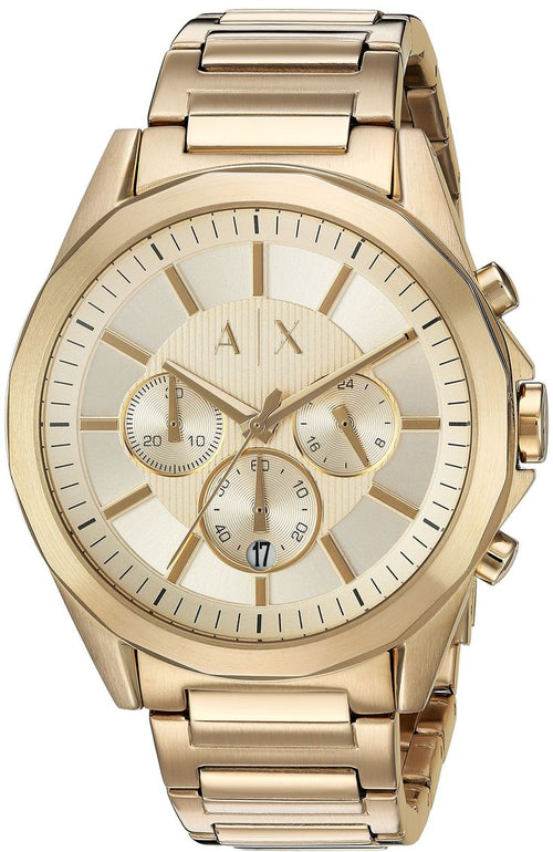 Armani Exchange Drexler AX2602 Men's Chronograph Watch – Gold Dial with Gold Stainless Steel Strap