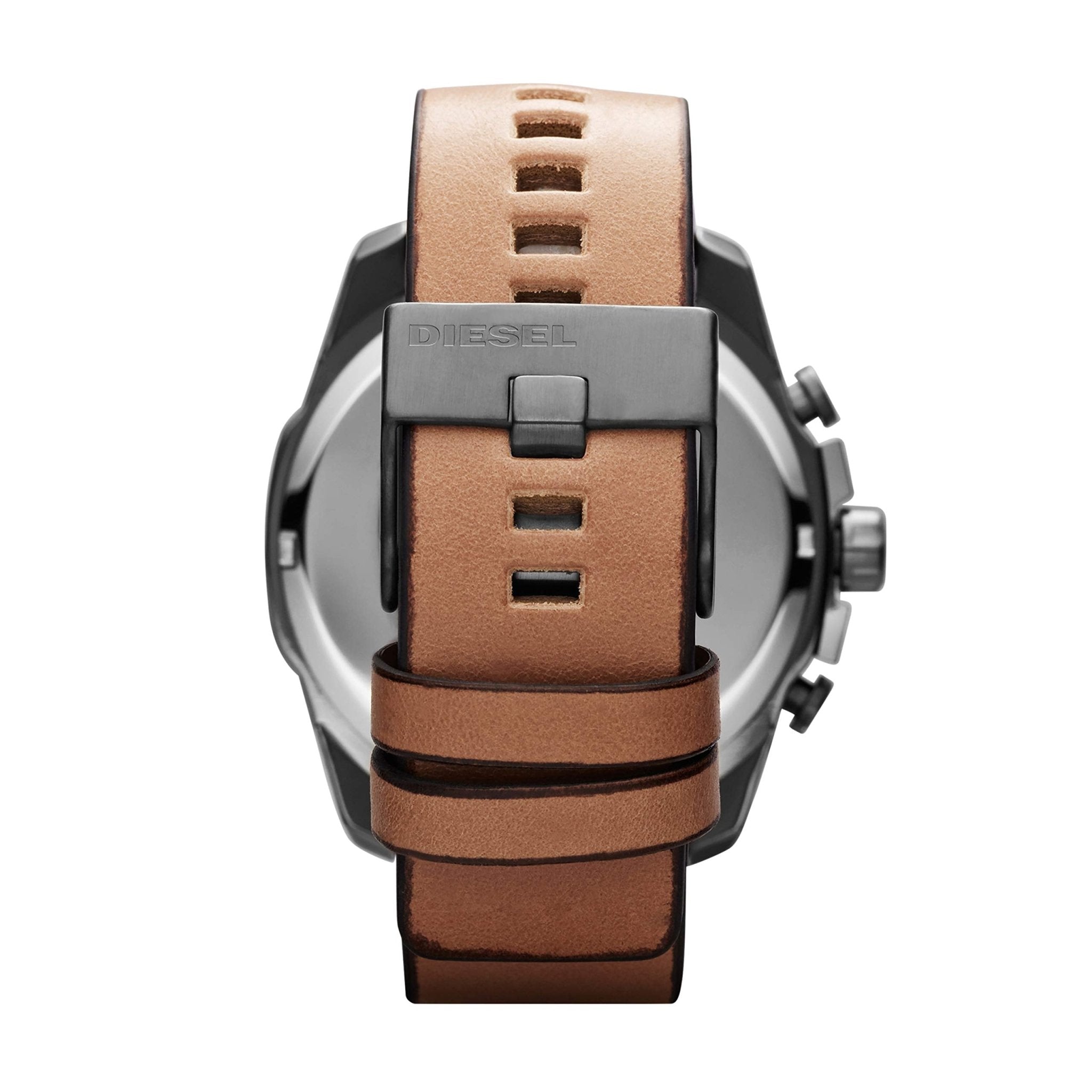 Diesel DZ4280 Mega Chief Chronograph Men's Watch – White Dial & Brown Leather Strap
