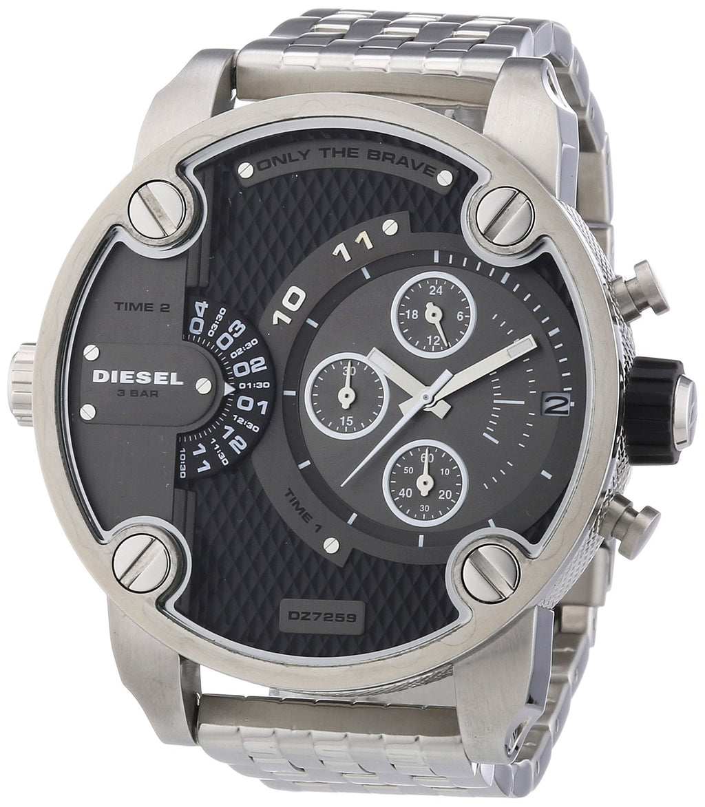 Diesel DZ7259 Little Daddy Chronograph Men's Watch – Black Dial & Silver Stainless Steel Strap