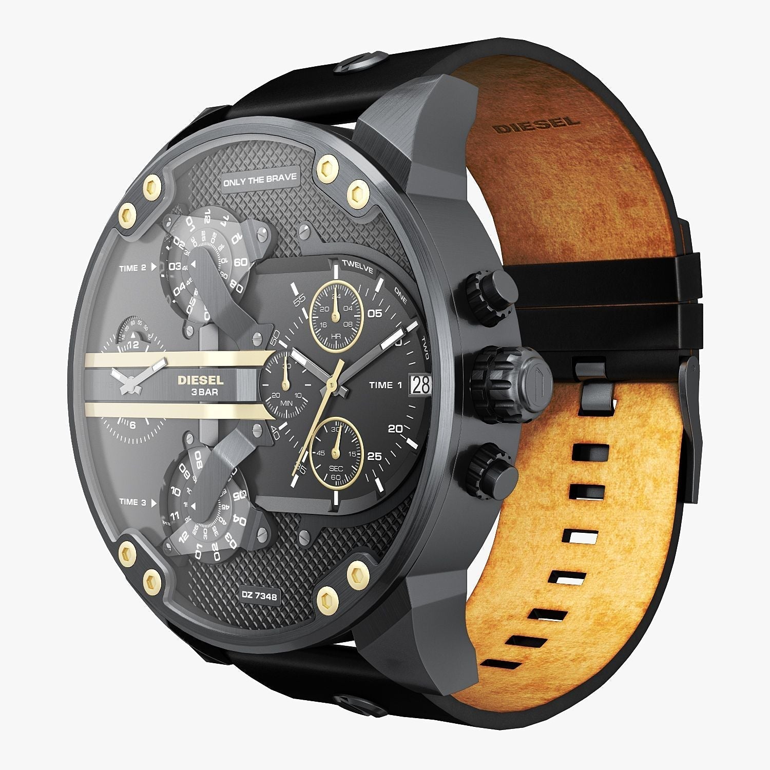 Diesel DZ7348 Mr. Daddy 2.0 Chronograph Men's Watch – Black Dial & Black Leather Strap