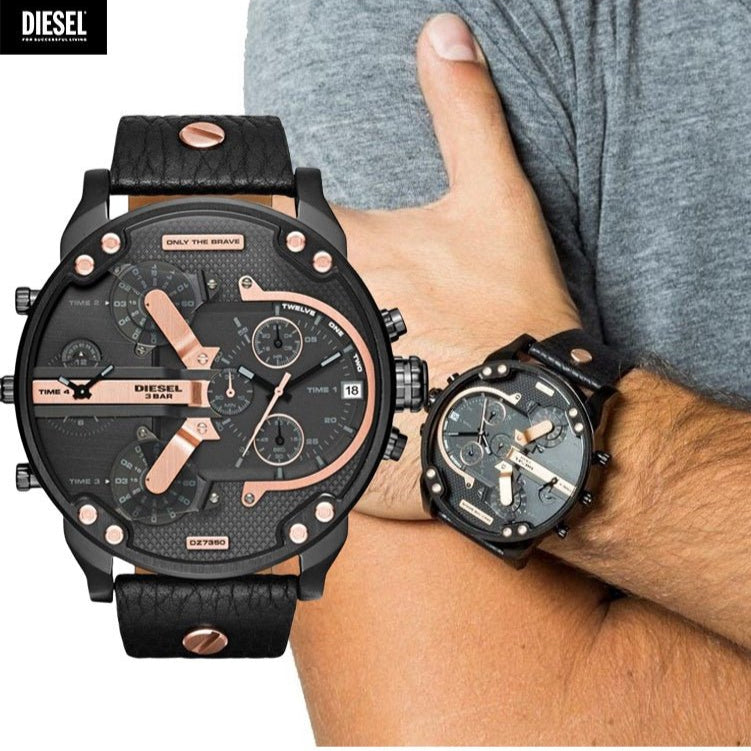Diesel DZ7350 Mr. Daddy 2.0 Chronograph Men's Watch – Black Dial & Black Leather Strap