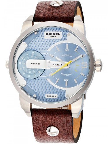 Diesel DZ7321 Mini Daddy Chronograph Men's Watch – Light Blue Dial & Brown Leather Strap