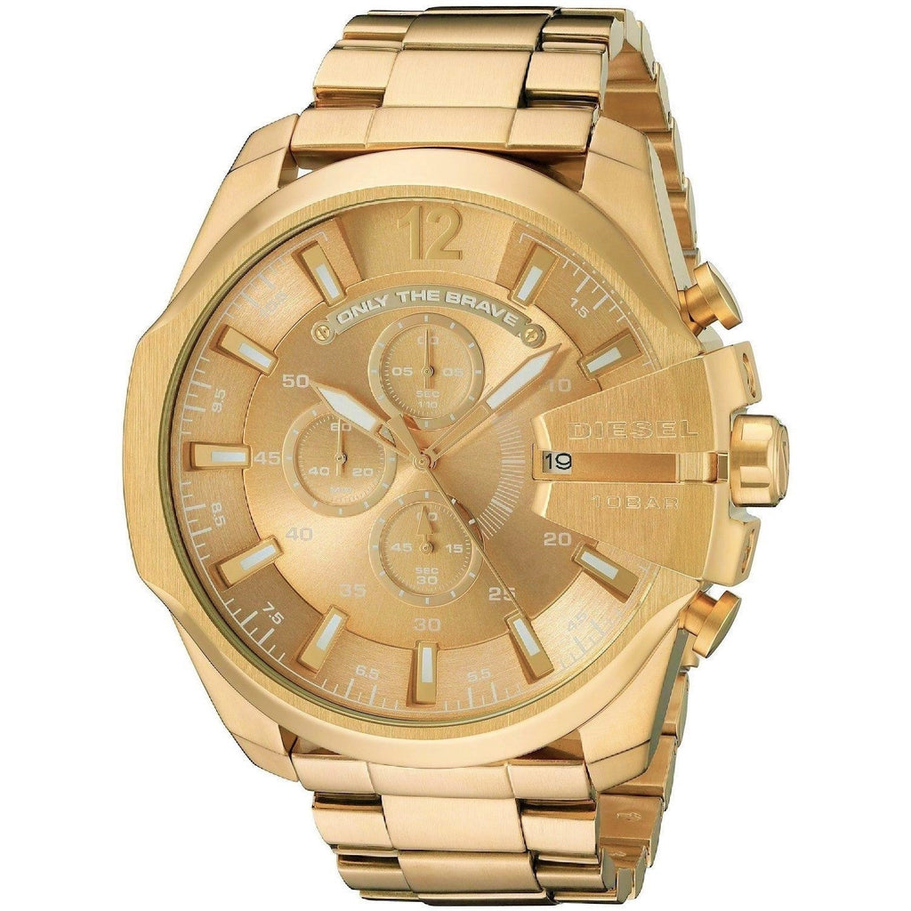 Diesel DZ4360 Mega Chief Chronograph Men's Watch – Gold Dial & Gold Stainless Steel Strap