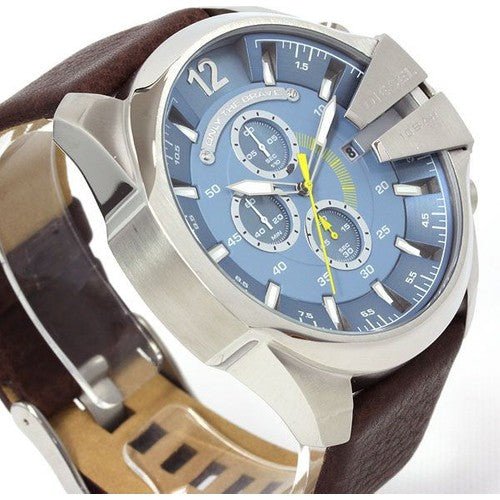 Diesel DZ4281 Mega Chief Chronograph Men's Watch – Blue Dial & Brown Leather Strap