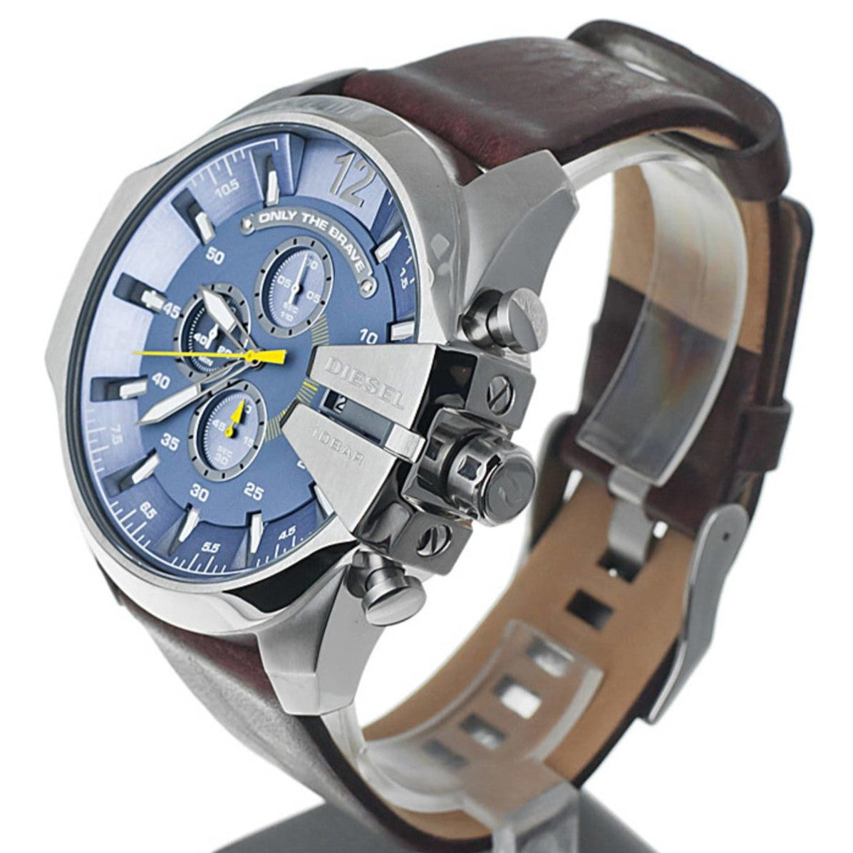 Diesel DZ4281 Mega Chief Chronograph Men's Watch – Blue Dial & Brown Leather Strap