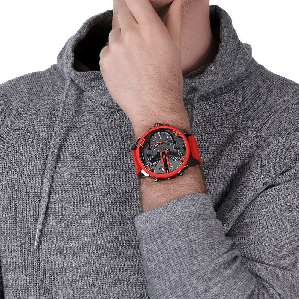 Diesel DZ7370 Mr. Daddy 2.0 Chronograph Men's Watch – Black Dial & Red Silicone Strap
