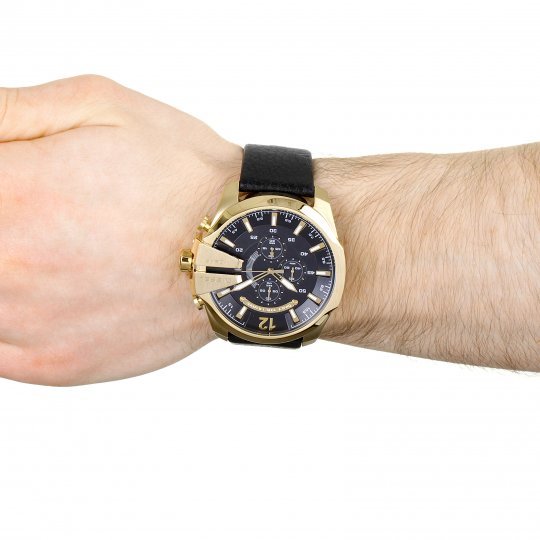 Diesel DZ4344 Mega Chief Chronograph Men's Watch – Black Dial & Black Leather Strap