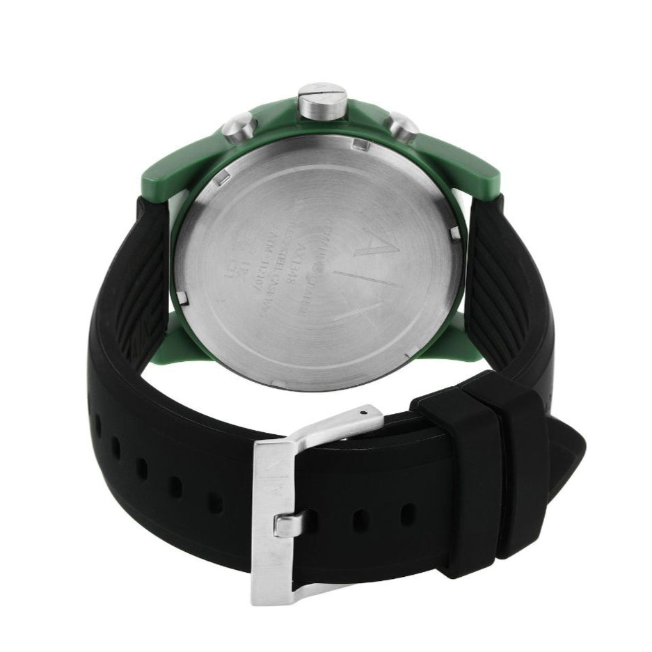 Armani Exchange Outerbanks AX1348 Men's Chronograph Watch – Black Dial with Black Silicone Strap