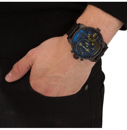 Diesel DZ7257 Little Daddy Chronograph Men's Watch – Blue Dial & Black Leather StrapDiesel DZ7257 Little Daddy Chronograph Men's Watch – Blue Dial & Black Leather Strap