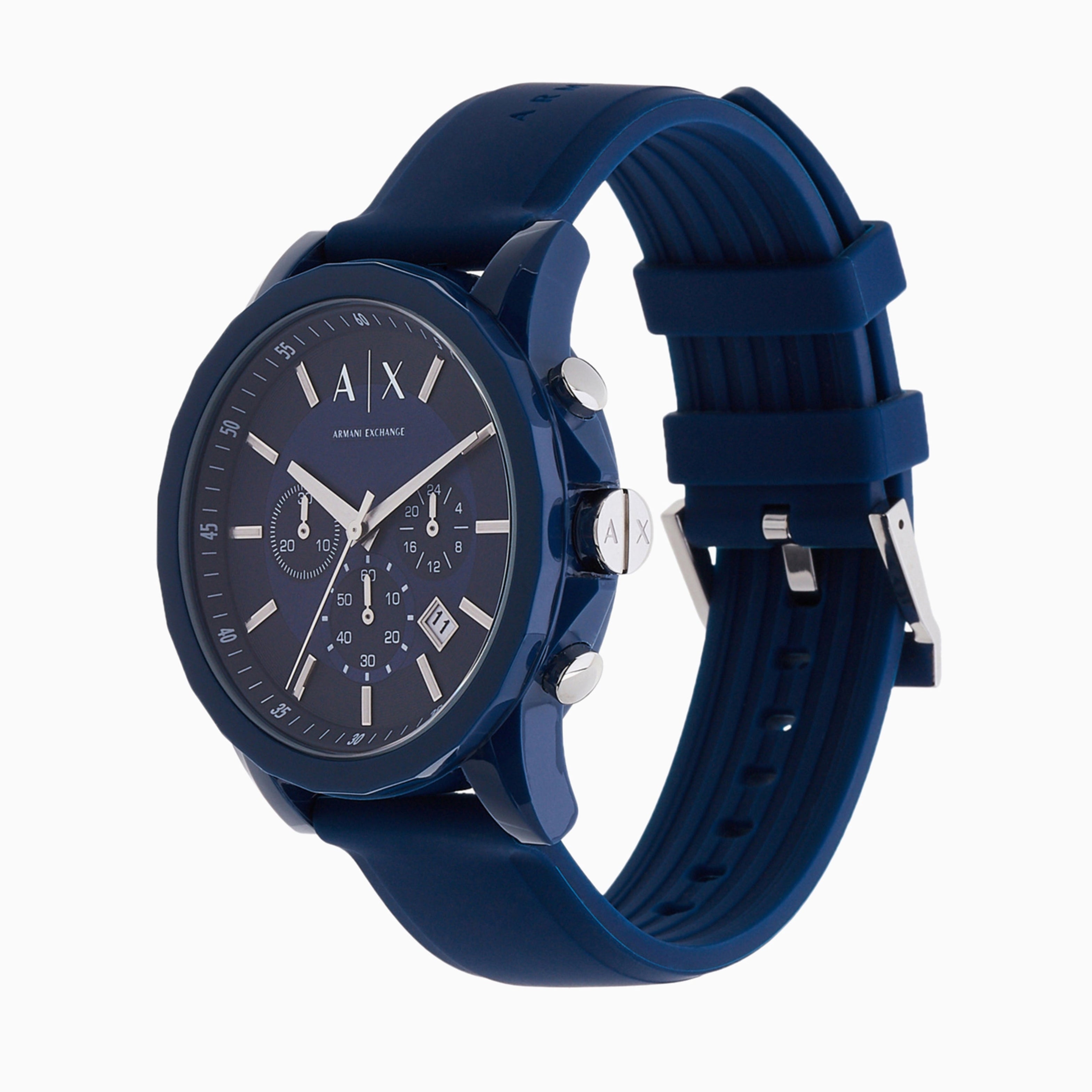 Men's Armani Exchange Outerbanks Chronograph Watch AX1327 – Blue Dial with Blue Silicone Strap