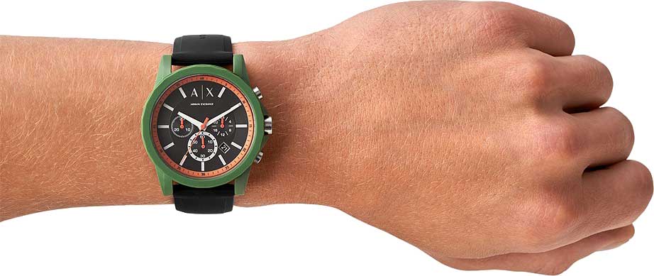 Armani Exchange Outerbanks AX1348 Men's Chronograph Watch – Black Dial with Black Silicone Strap