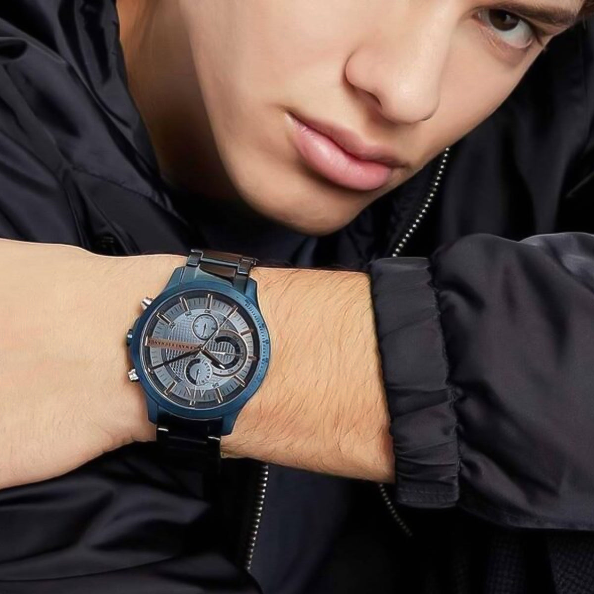 Armani Exchange Hampton AX2430 Men's Chronograph Watch – Blue Dial with Blue Stainless Steel Strap