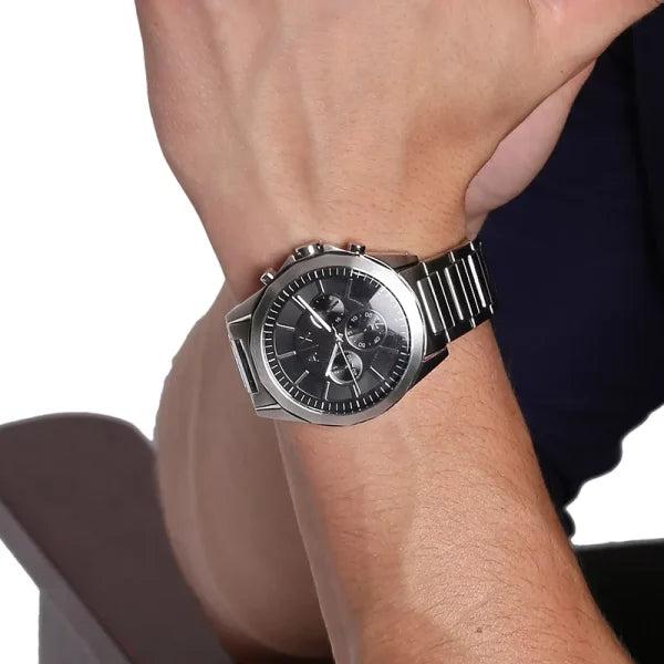 Armani Exchange Drexler AX2600 Men's Chronograph Watch – Black Dial with Silver Stainless Steel Strap