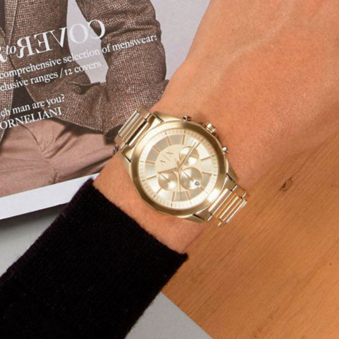 Armani Exchange Drexler AX2602 Men's Chronograph Watch – Gold Dial with Gold Stainless Steel Strap