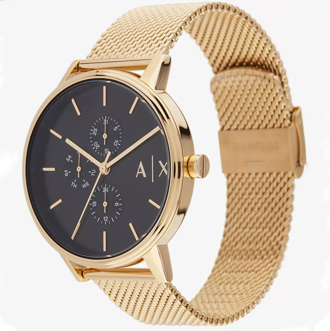 Armani Exchange Cayde AX2715 Men's Chronograph – Black Dial with Gold Mesh Stainless Steel Strap