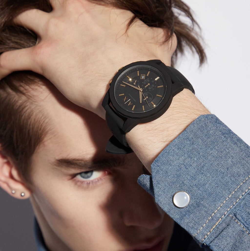 Armani Exchange Outerbanks AX7105 Men's Chronograph Watch – Black Dial with Black Stainless Steel Strap