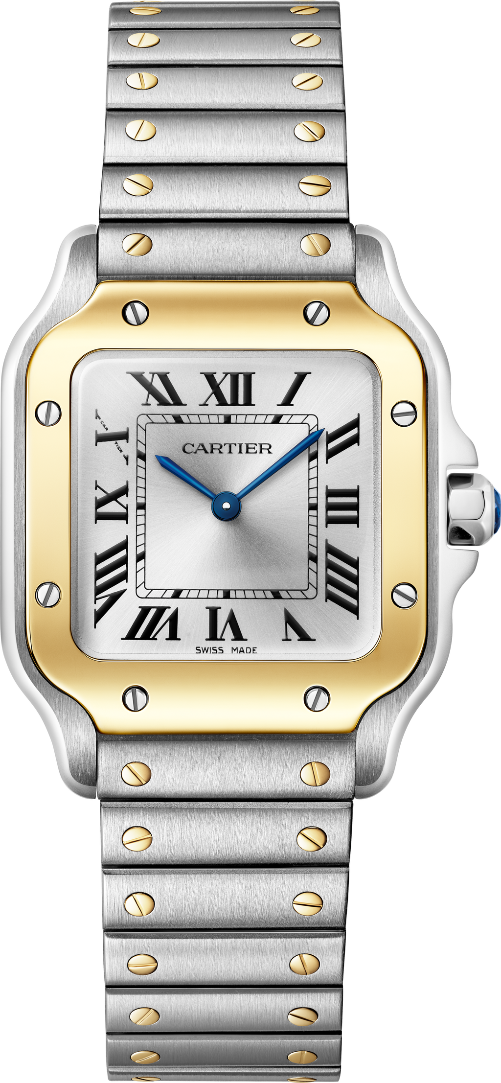 Santos De Cartier Watch | 27mm, Two-Tone Steel & 18K Yellow Gold, Steel, Silver Dial