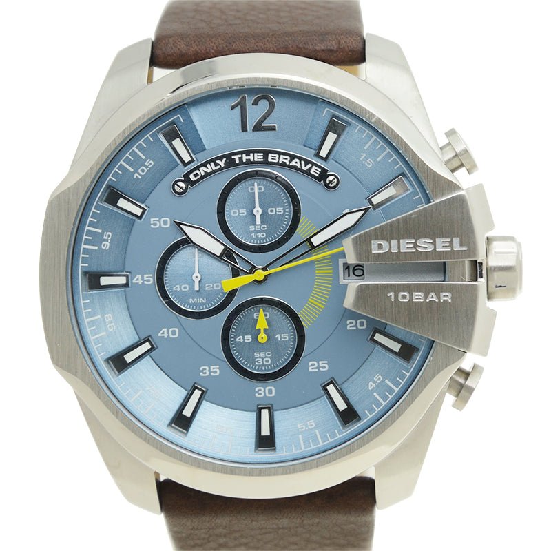 Diesel DZ4281 Mega Chief Chronograph Men's Watch – Blue Dial & Brown Leather Strap