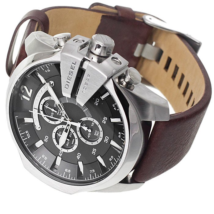 Diesel DZ4290 Mega Chief Chronograph Men's Watch – Black Dial & Brown Leather Strap