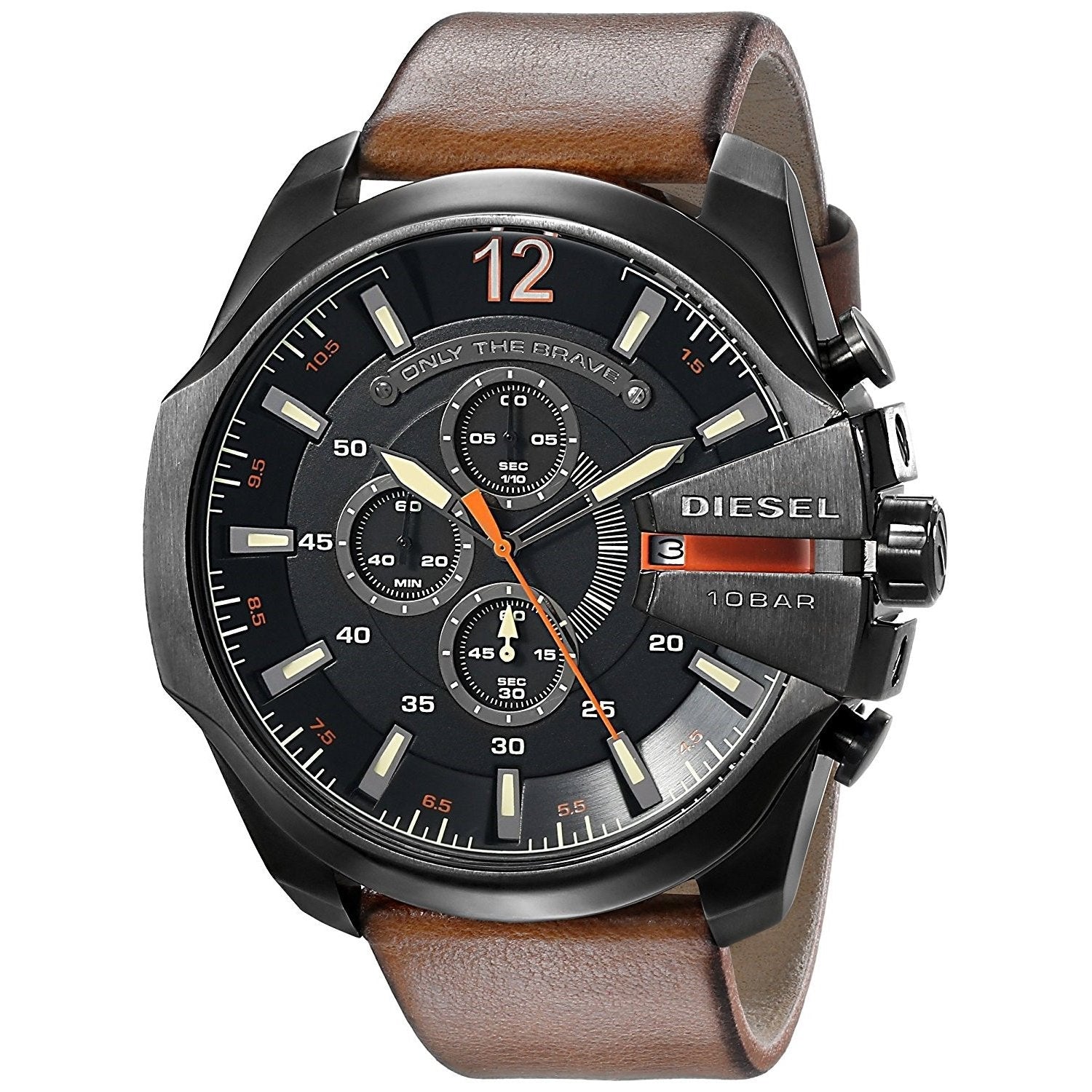 Diesel DZ4343 Mega Chief Chronograph Men's Watch – Black Dial & Brown Leather Strap