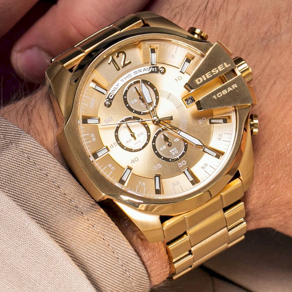 Diesel DZ4360 Mega Chief Chronograph Men's Watch – Gold Dial & Gold Stainless Steel Strap