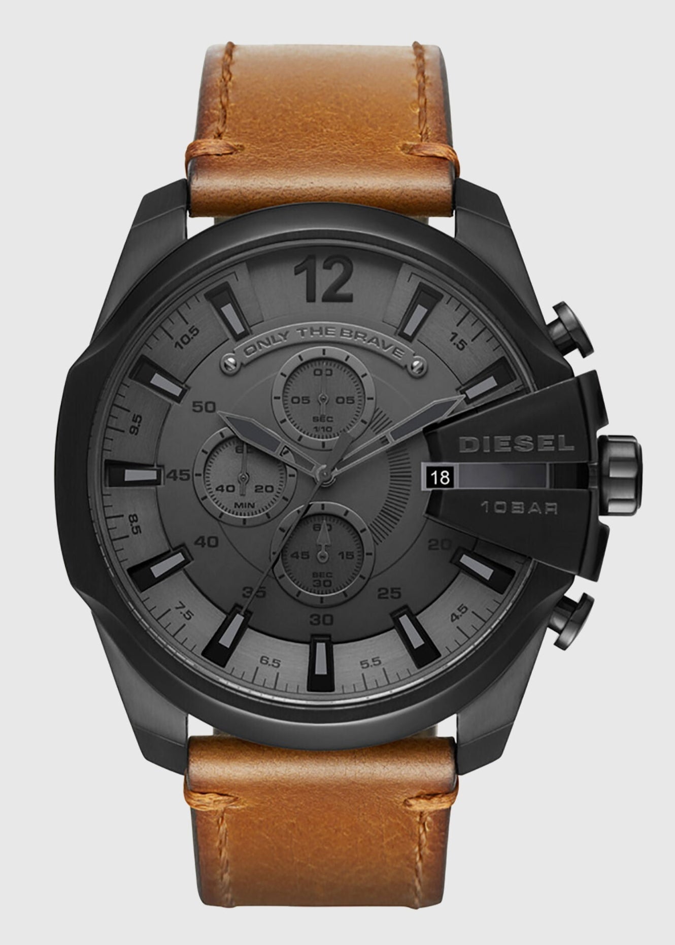 Diesel DZ4463 Mega Chief Chronograph Men's Watch – Grey Dial & Brown Leather Strap