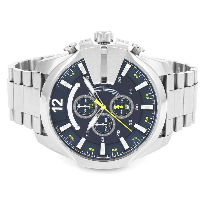 Diesel DZ4465 Mega Chief Chronograph Men's Watch – Blue Dial & Silver Stainless Steel Strap