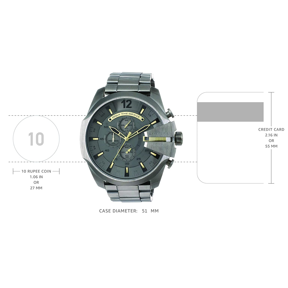 Diesel DZ4466 Mega Chief Chronograph Men's Watch – Grey Dial & Grey Stainless Steel Strap