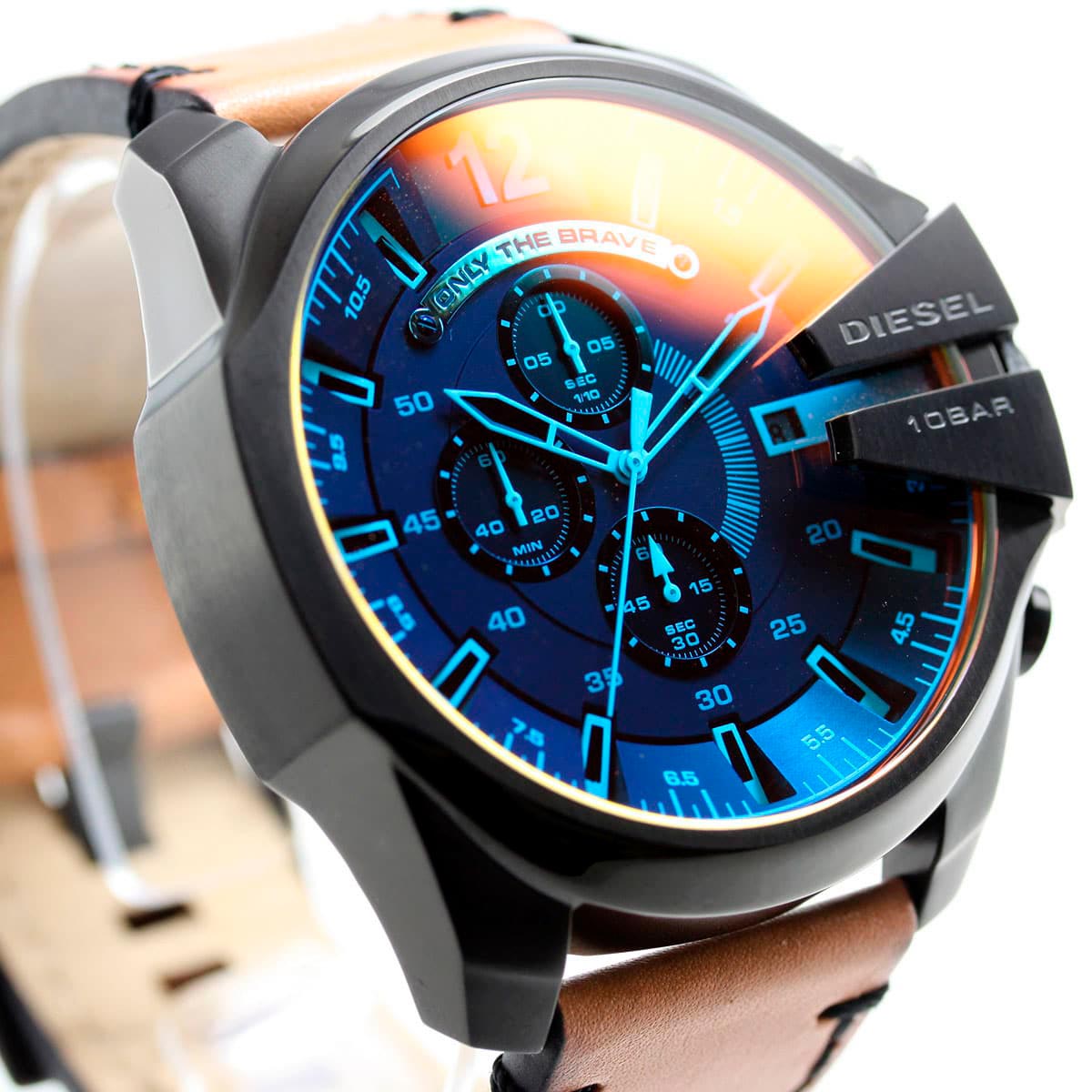 Diesel DZ4476 Mega Chief Chronograph Men's Watch – Black Dial & Brown Leather Strap