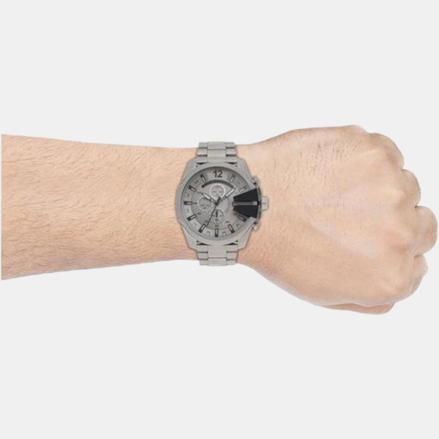 Diesel DZ4501 Mega Chief Chronograph Men's Watch – Silver Dial & Silver Stainless Steel Strap