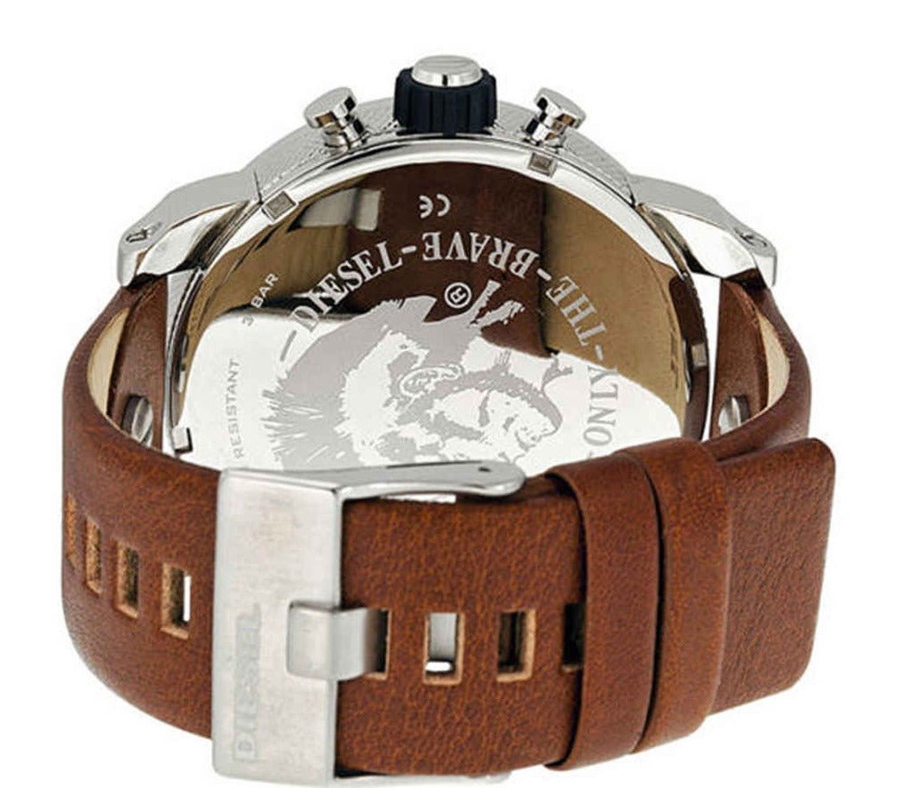 Diesel DZ7264 SBA Dual Time Men's Watch – Black Dial & Brown Leather Strap