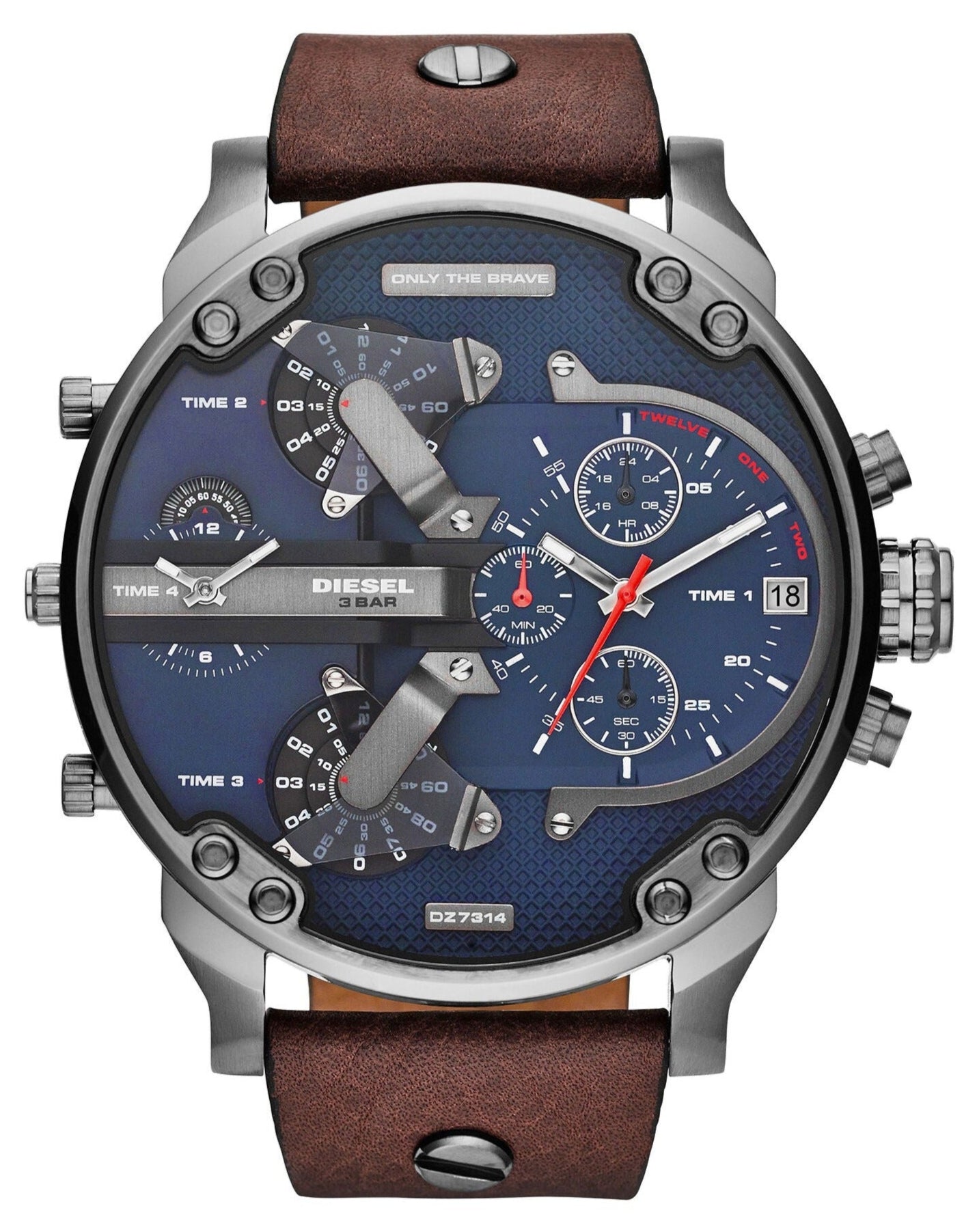 Diesel DZ7314 Mr. Daddy Chronograph Men's Watch – Blue Dial & Brown Leather Strap
