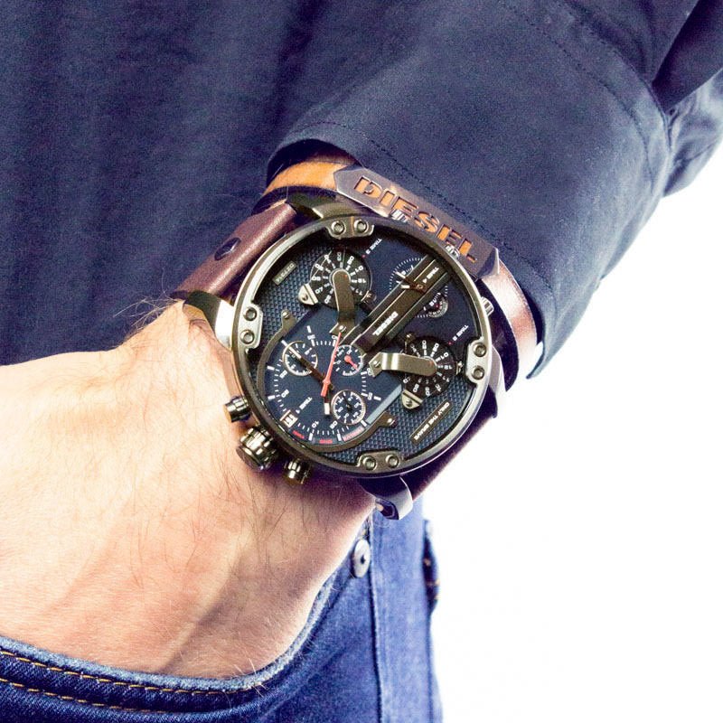 Diesel DZ7314 Mr. Daddy Chronograph Men's Watch – Blue Dial & Brown Leather Strap