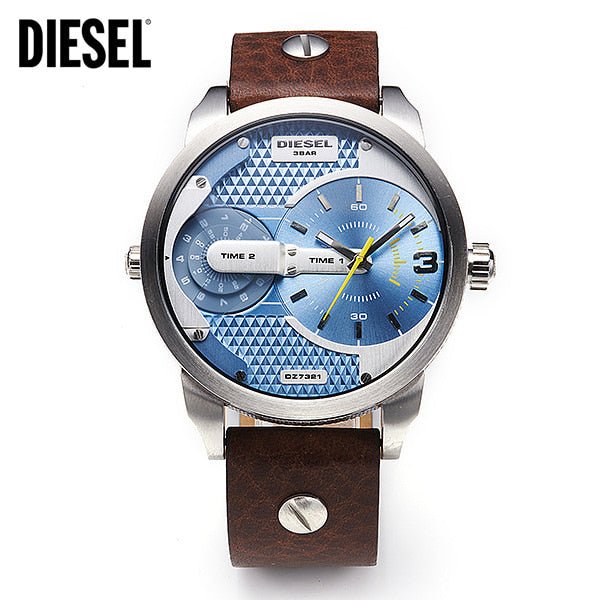 Diesel DZ7321 Mini Daddy Chronograph Men's Watch – Light Blue Dial & Brown Leather Strap