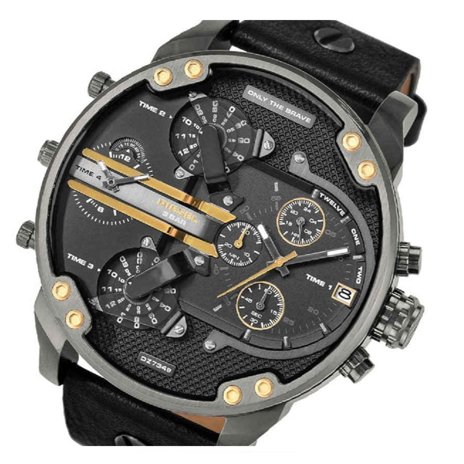 Diesel DZ7348 Mr. Daddy 2.0 Chronograph Men's Watch – Black Dial & Black Leather Strap