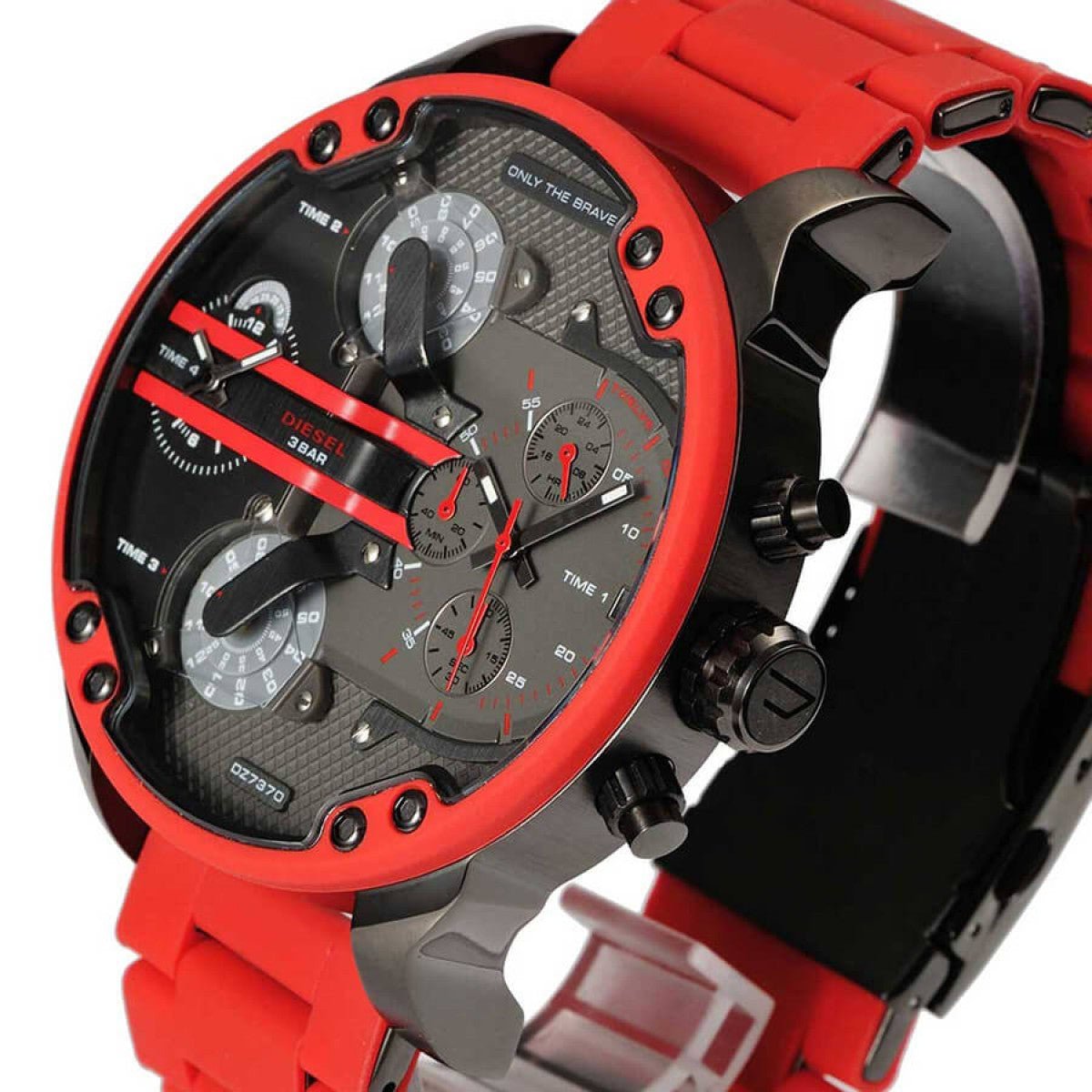 Diesel DZ7370 Mr. Daddy 2.0 Chronograph Men's Watch – Black Dial & Red Silicone Strap