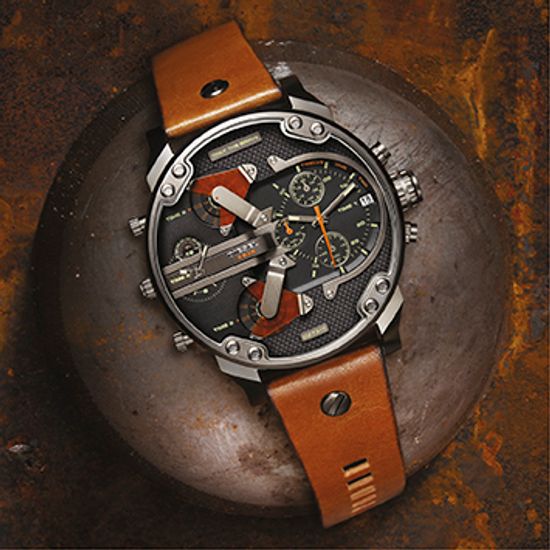 Diesel DZ7332 Mr. Daddy 2.0 Chronograph Men's Watch – Black Dial & Brown Leather Strap