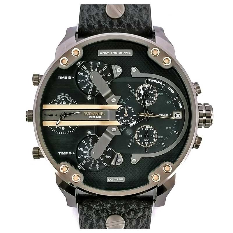 Diesel DZ7348 Mr. Daddy 2.0 Chronograph Men's Watch – Black Dial & Black Leather Strap
