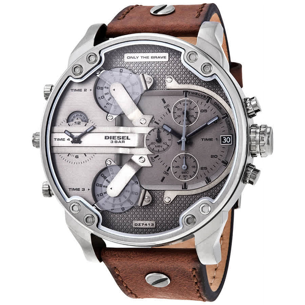 Diesel DZ7413 Mr. Daddy Chronograph Men's Watch – Grey Dial & Brown Leather Strap