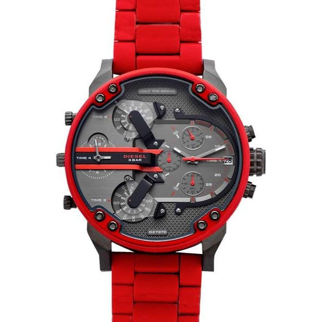 Diesel DZ7370 Mr. Daddy 2.0 Chronograph Men's Watch – Black Dial & Red Silicone Strap