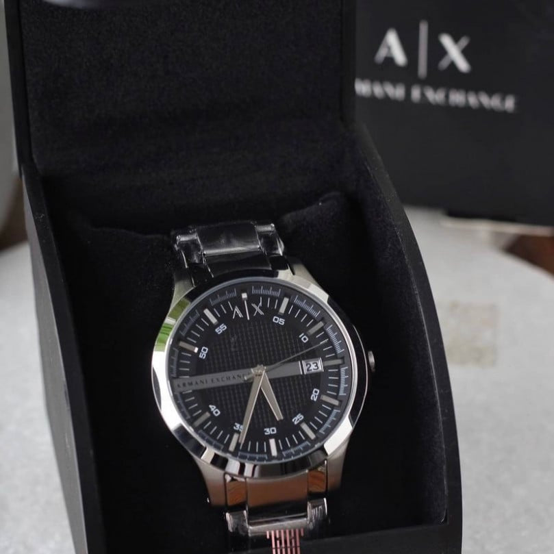 Armani Exchange Hampton AX2103 Men's Chronograph Watch – Black Dial with Silver-Tone Stainless Steel Strap
